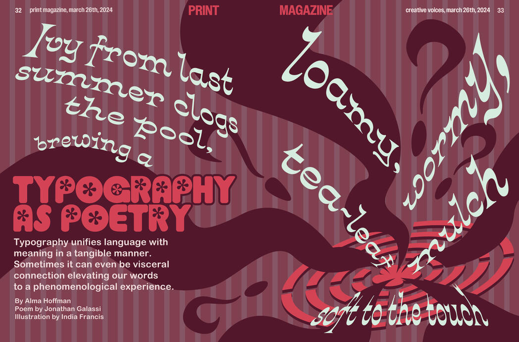 Magazine Spread - Print Magazine "Typography as Poetry" MMA Advanced Digital Imaging Final Project May 2025