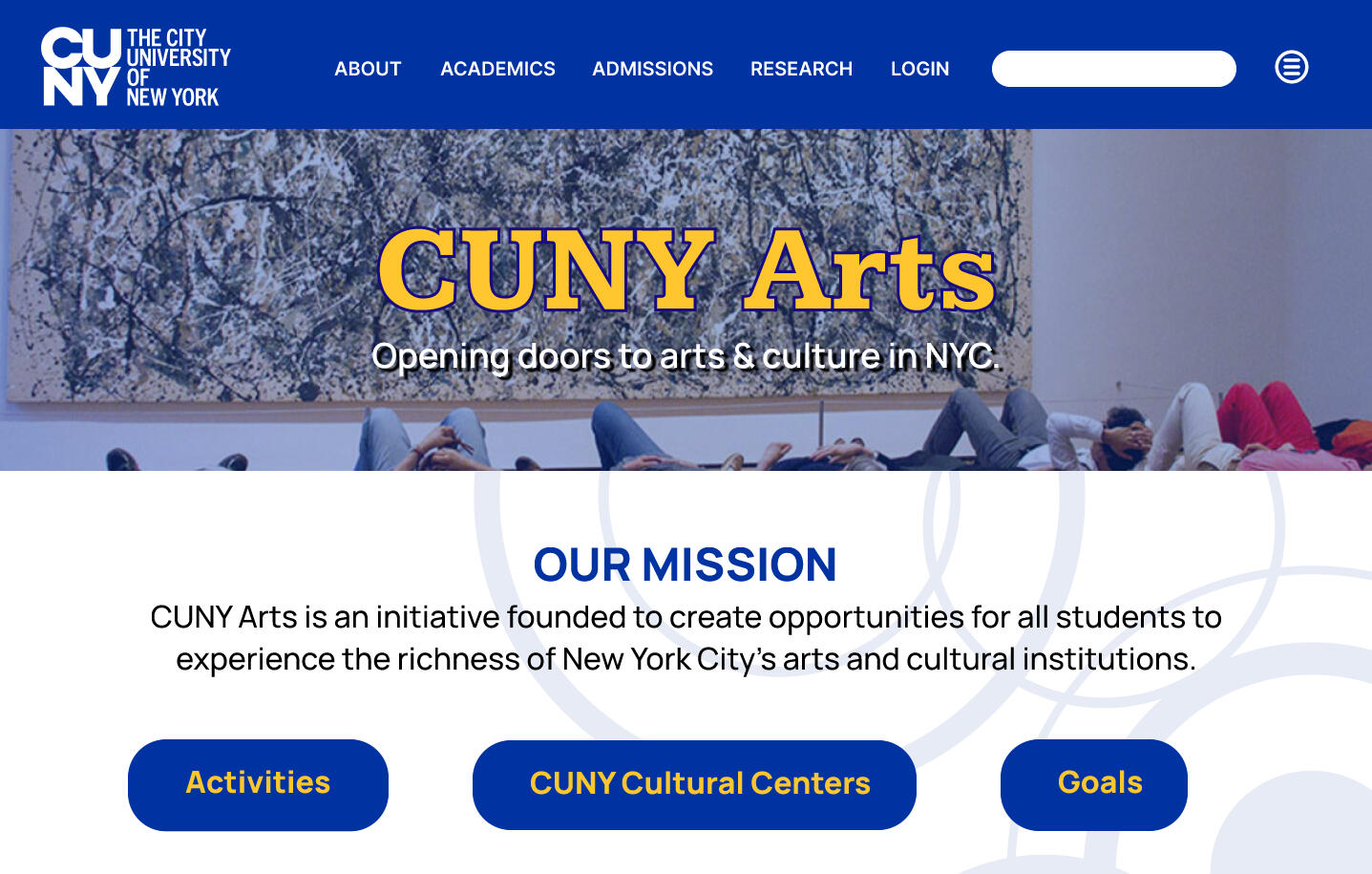 Redesign of CUNY Arts Homepage &amp; Navigation Midterm MMA Multimedia Design November 2025 CLICK IMAGE TO VIEW THE PROTOTYPE